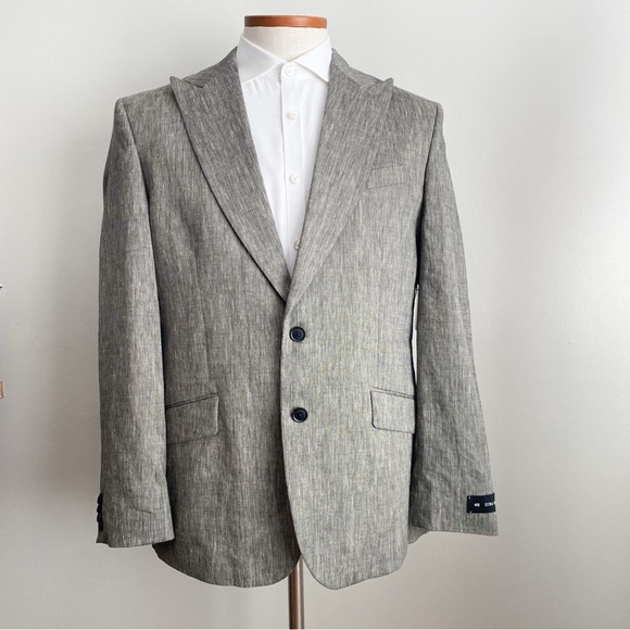 Express Mens Linen 2-Piece Suit Set Blazer Sport Coat 44R Pants 34x32 Gray Slim - Picture 2 of 12